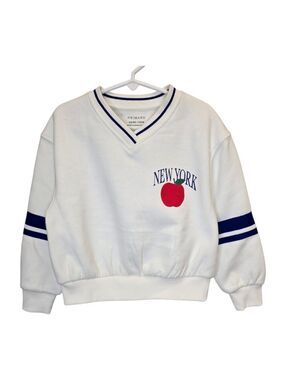 Primark Kids 5-6 White 'New York' Apple V-Neck Sweatshirt NWT